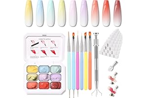 Karroy Christmas Gel Polish, 9 Colors Ombre Patting Gel Nail Polish Palette, 100 Sponges 6 Brushes 1Grabber, Blending Color Gradient Painting Nails Art, No Wipe, UV/LED Cured (Set 01)