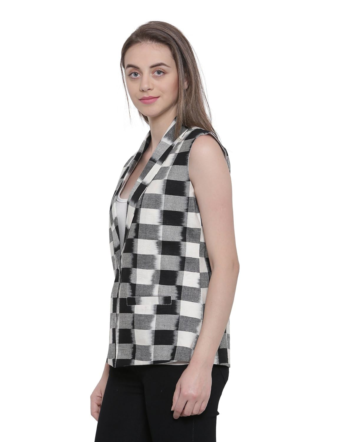soochirang women's ikat sleeveless pure cotton waist coat