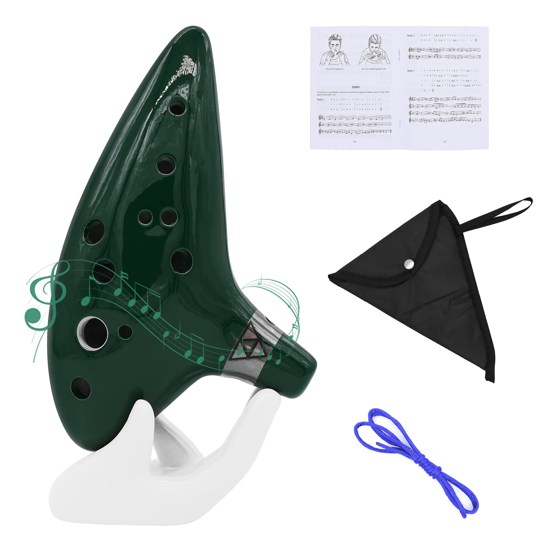 ZETONG Legend of Zelda Ocarina 12 Hole Alto C with Textbook and Protective Bag, Perfect for Beginners and Professional Performance (Dark Green)