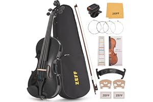 ZEFF Violin 4/4 Full Size for Beginners, Acoustic Fiddle with Bow, Case, Tuner, Bridge, Strings, Starter with Accessory Kit, Maple Wooden Stringed Musical Instruments (Black,Full)