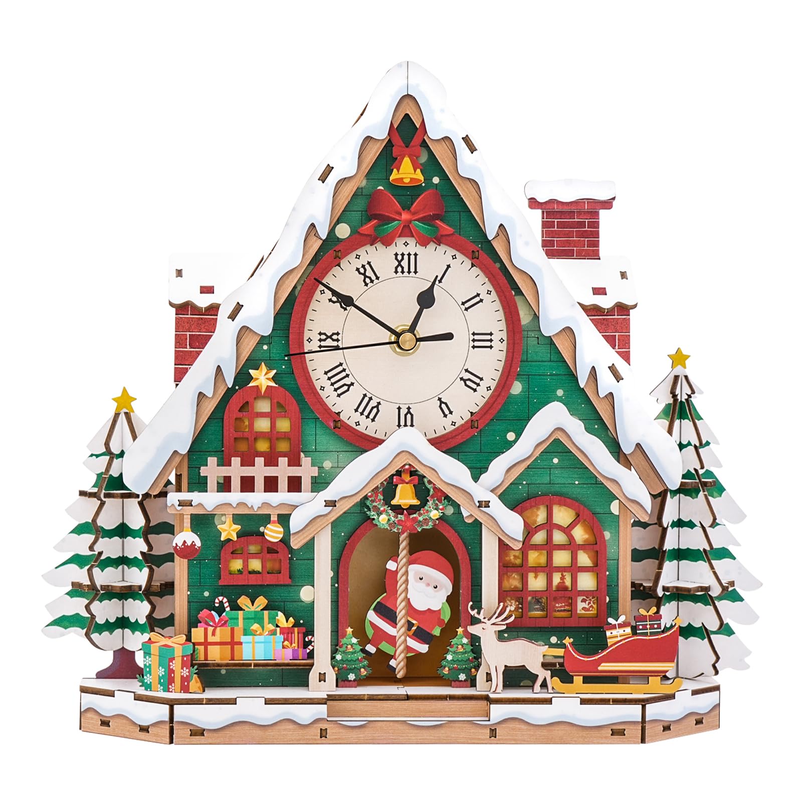 KaayeeWood 3D Puzzles for Adults,Christmas Snow House Wooden Puzzle Model Kits DIY Wall Clock Puzzle with Swinging Pendulum, Unique Home Decor, Creative Gifts(320x75x289mm)
