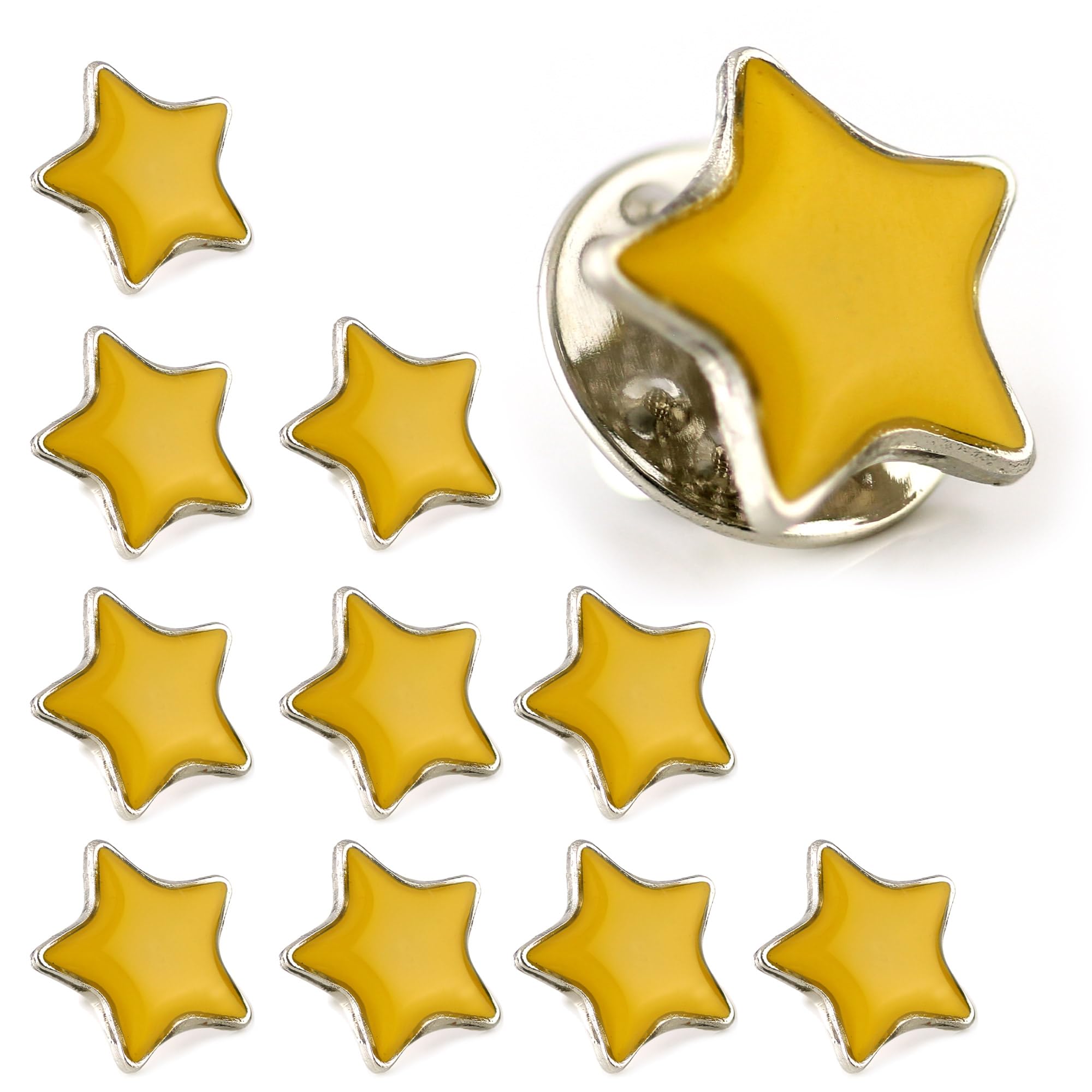 YELLOW Star Pin Badge | 10Pcs (13mm) School Reward, employee recognition, student achievement or in the workplace for rewarding performance (Yellow)