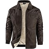 Flygo Mens Sherpa Lined Detroit Jacket Winter Warm Fleece Coat Waxed Washed Canvas Rugged Waterproof Jackets