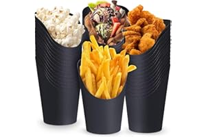 Auch 50 Pieces Black French Fries Holder, 14oz Disposable Paper French Fry Cups, Disposable Waffle Paper Popcorn Boxes Charcu