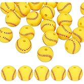 M METERXITY 25-Pack Sports Ball Beads 12mm Yellow Round Loose Rubber Baseball Beads Silicone Craft Smooth Sports Ball Small Hole with 2mm for DIY Crafts/Bracelet/Necklace
