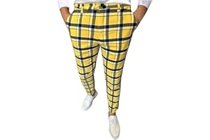 Generic Mens Plaid Pants Skinny Dress Pants Slim Fit Business Slacks Casual Work Pants Comfy Suit Pants Comfy Golf Trousers