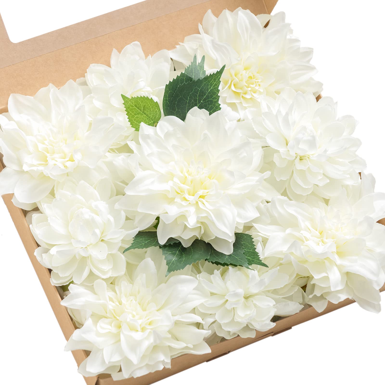 Photo 1 of Ling's moment Artificial Flowers 9pcs Silk Dahlia 5.5"/4.5" Fake Flowers for DIY Wedding Craft Bouquets Centerpieces Arrangements Party Baby Shower Home Decorations (Ivory)