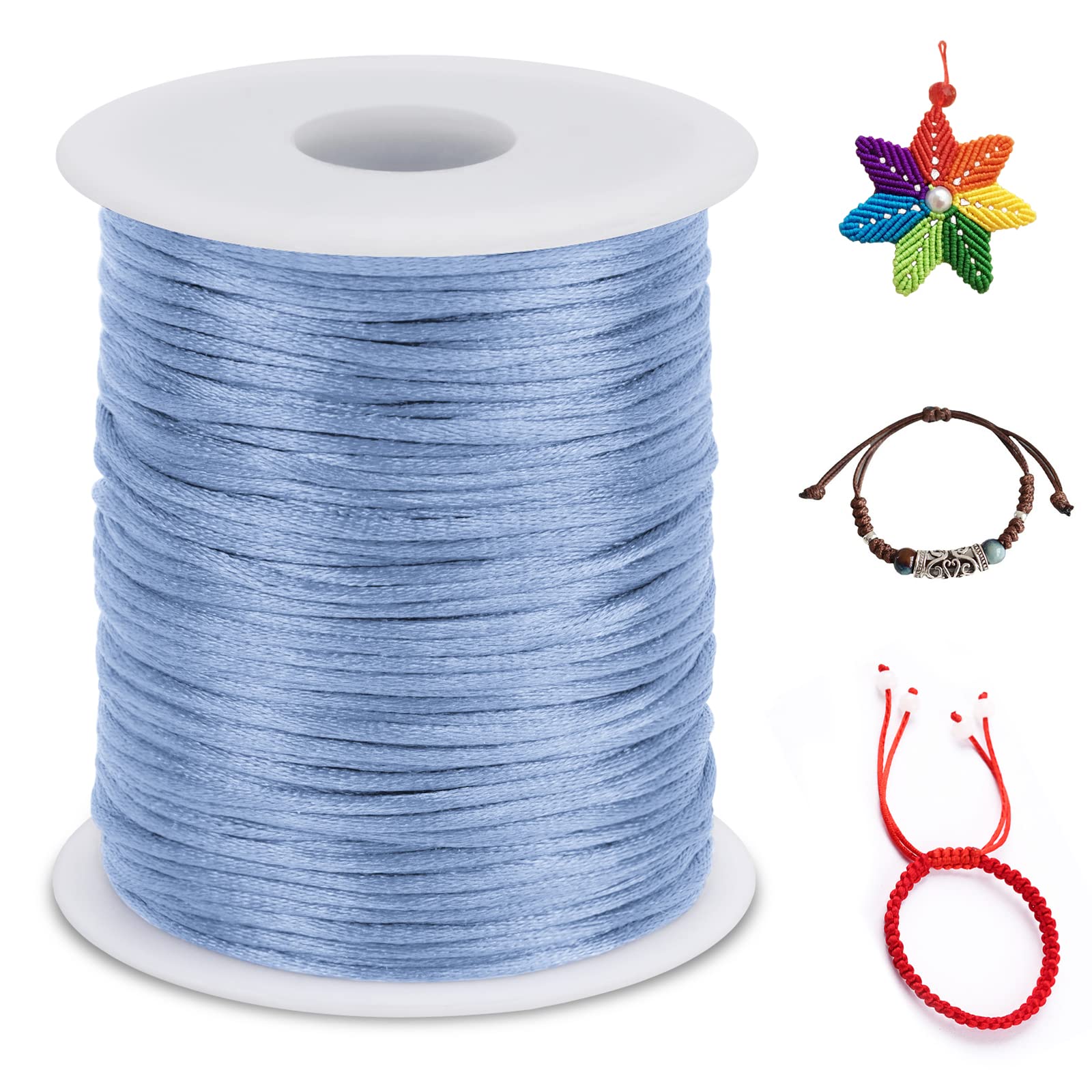 LEREATI Nylon Cord 2mm x 100m, Satin Cord Nylon String, Coloured Beading Thread for Making Bracelet, Necklace, Chinese Knot, Jewellery (Sky Blue)