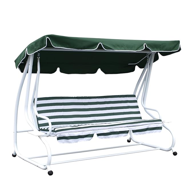 DEGAMO Hollywoodschaukel MIAMI 4-sitzer 232cm, Stahlgestell weiss, Bezüge grün/weiss