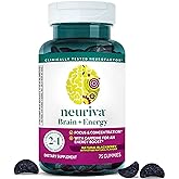 NEURIVA Brain + Energy Gummies, Nootropic Brain Supplements for Focus and Concentration with Neurofactor, Vitamin B12 & Caffeine for an Energy Boost*, 75ct Natural BlackBerry