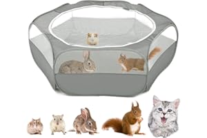 VavoPaw Small Animals Playpen, Waterproof Breathable Indoor Pet Cage Tent with Zipper Cover, Portable Outdoor Exercise Yard Fence for Kitten Hamster Bunny Squirrel Guinea Pig Hedgehog, Gray