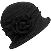 Wool Cloche Hat for Women Winter Bucket Hat 1920s Vintage Floral Fedoras Hat