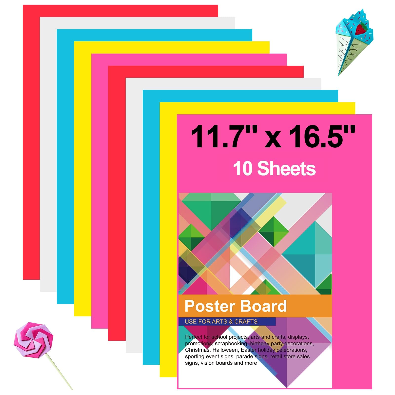 Photo 1 of 10 Pcs Poster Board Colorful Paper 11.7x16.5, ROOKEA Vision Boards Bulk Blank Graphic Display Posterboard Card Paper for Arts Craft Projects Drawing Scrapbooking
