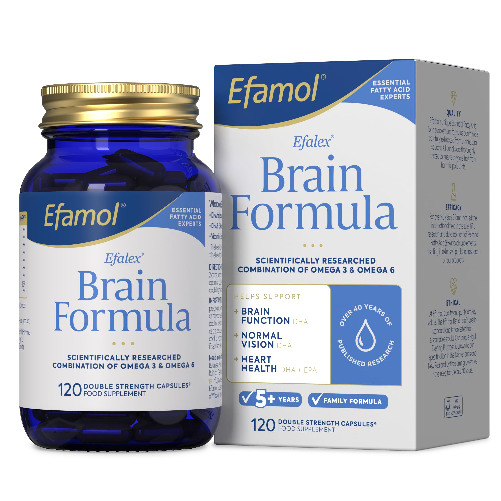 Efamol Efalex Brain Formula | 120 Omega 3 Fish Oil Capsules with Evening Primrose Oil | Fish Oil Omega 3 Brain Supplement | Help Support Brain Function, Normal Vision & Heart Health | 60 Day Supply