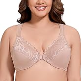 MELENECA Front Closure Bras for Women Plus Size Underwire Unlined Lace Cup Cushion Strap