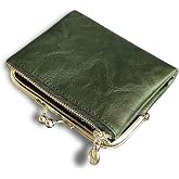 AOXONEL Womens Wallet Small Rfid Ladies Compact Bifold Leather Vintage Coin Purse With Zipper and Kiss Lock