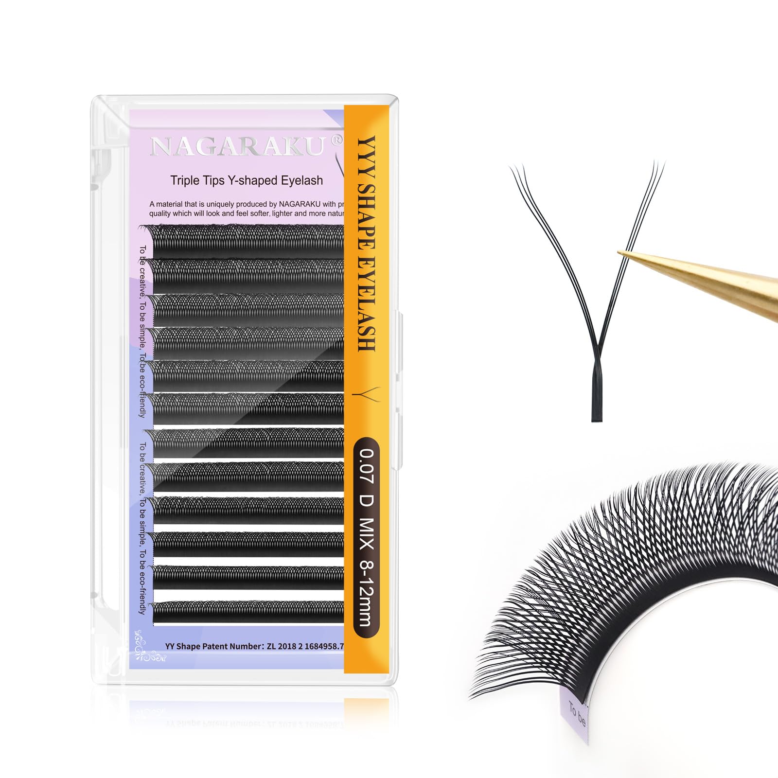 NAGARAKU 3 Tips Triple YYY Eyelash Extensions Supplies 6D Y Lash Premade Fans Russian Volume Cross YY Eyelashes Handwoven Y Shaped Mesh Technology Wispy Crisscross Cluster 12 Rows 0.07 D Curl 8-12mm