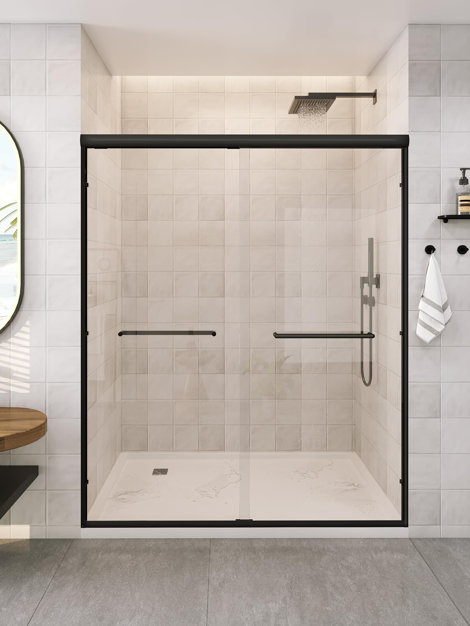 Photo 1 of ***FACTORY SEALED*** Glass Shower Door, 54”-60" W x 72" H Sliding Shower Door, Aluminum Semi-Frameless & 1/4"(6mm) Clear Tempered with Explosion-Proof Film Nano Coating Shower Door Fit for Walk in Shower, Matte Black