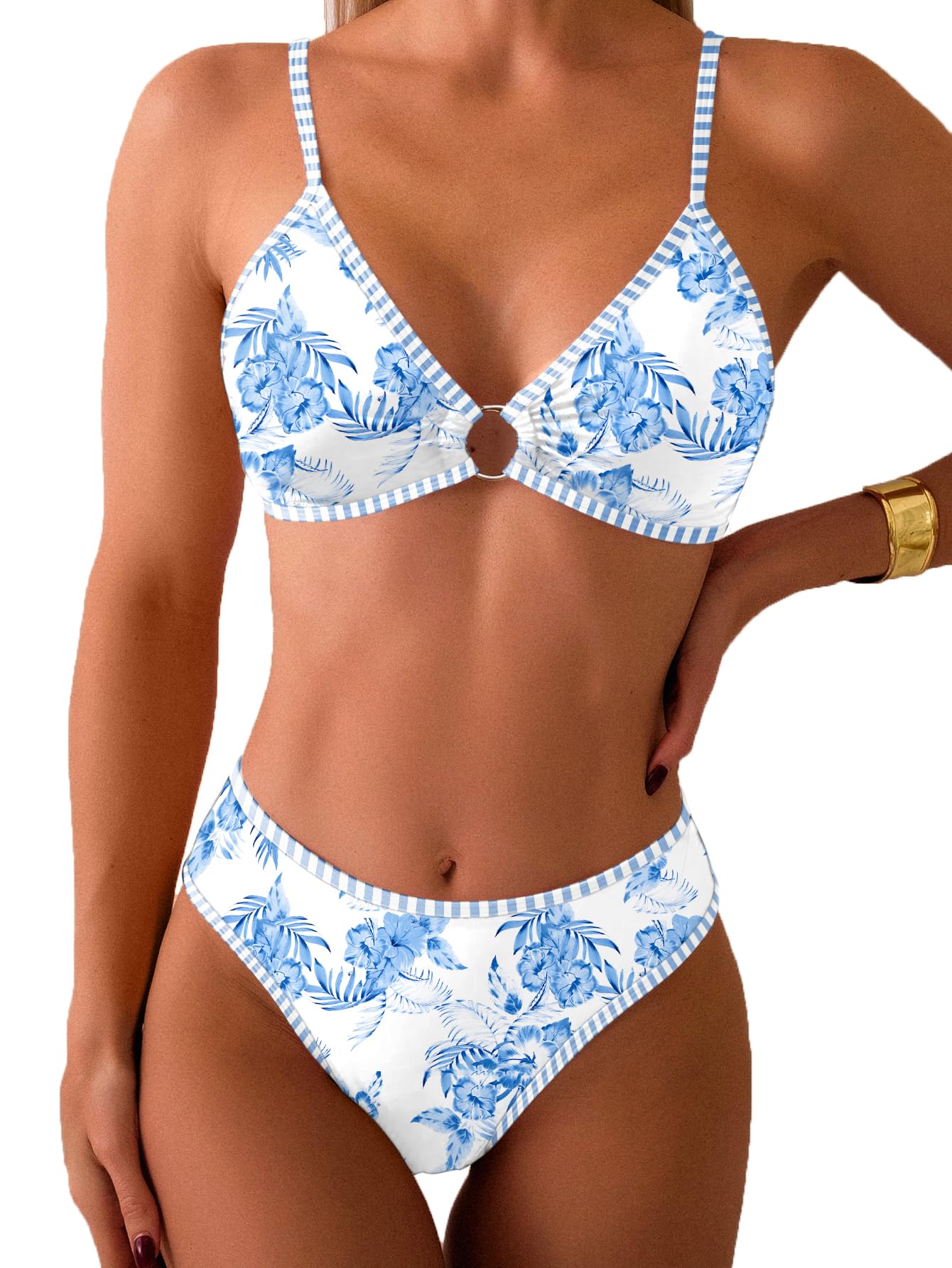Fanuerg Women's Triangle Bikini Sets O Ring Linked