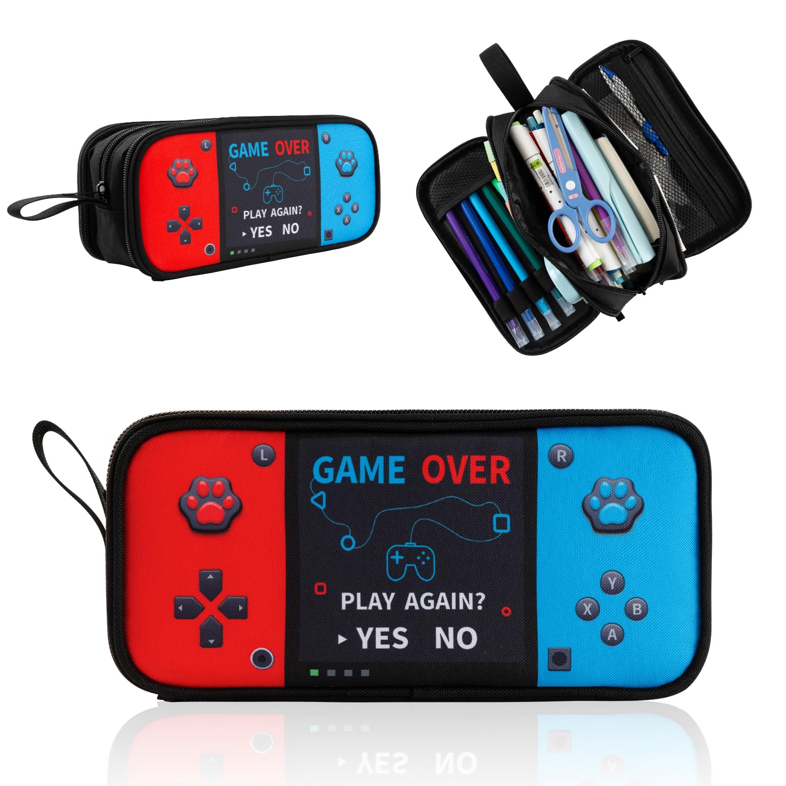 Photo 1 of Easozoom Large Game Controller Pencil Case for Teen Boy Kid Capacity Pen Box Pouch Organizer Holder Bag with 3 Compartments & Zipper School College Office Supplies(1PCS Pencil Case)