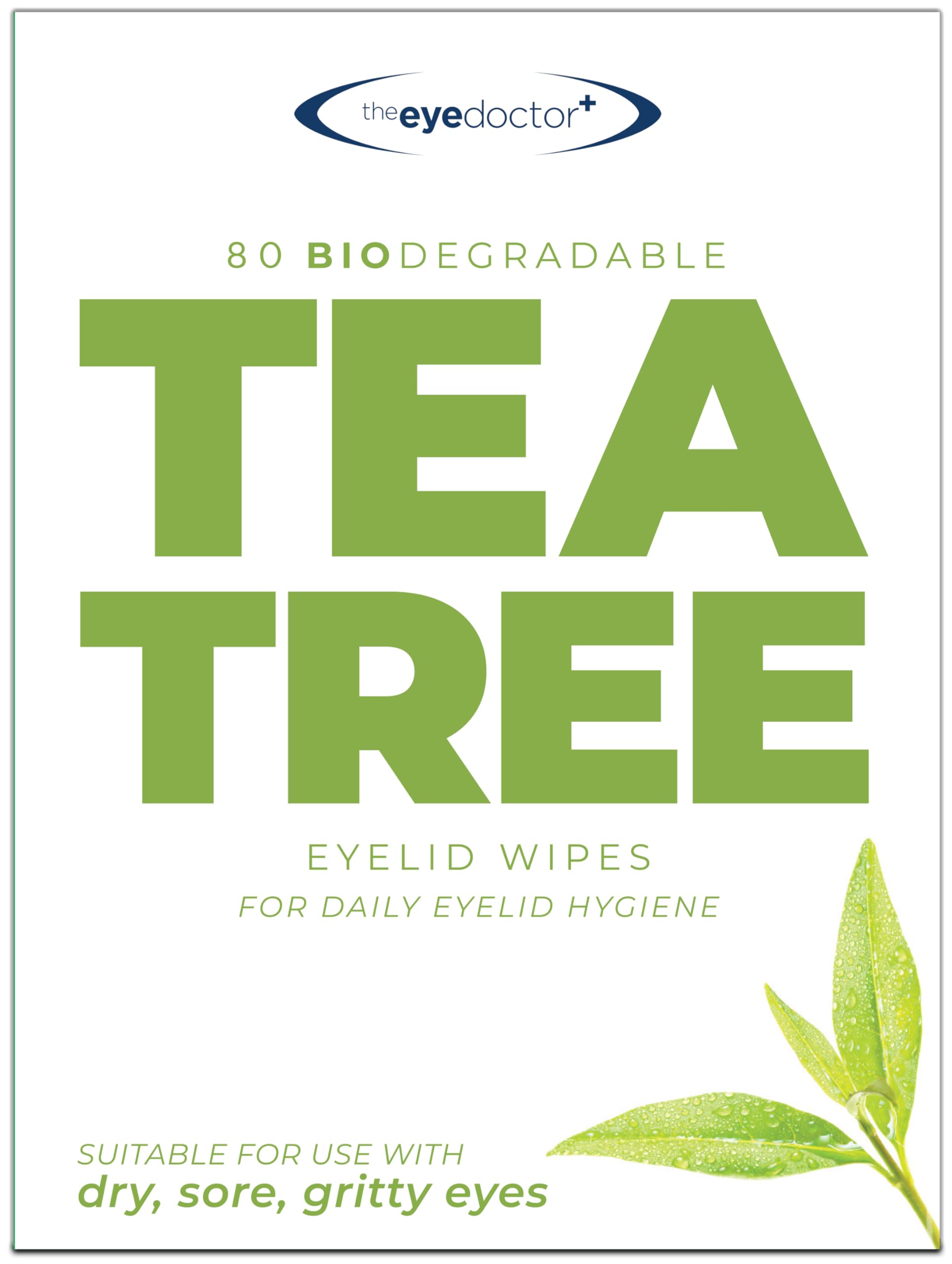 The Eye Doctor Tea Tree Eyelid Wipes for Sore, Gritty & Dry Eyes, 80 x Single Use Gentle Eye Wipes Clean & Soothe Irritated Eyes, Biodegradable, Alcohol-Free, Micellar with Argan & Coconut Oil