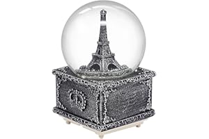 SURPRIZON Paris Eiffel Tower Snow Globe Musical Box with Colorful Changing LED Lights, Home Décor Christmas Brithday Valentine's Day Gifts (Silver)