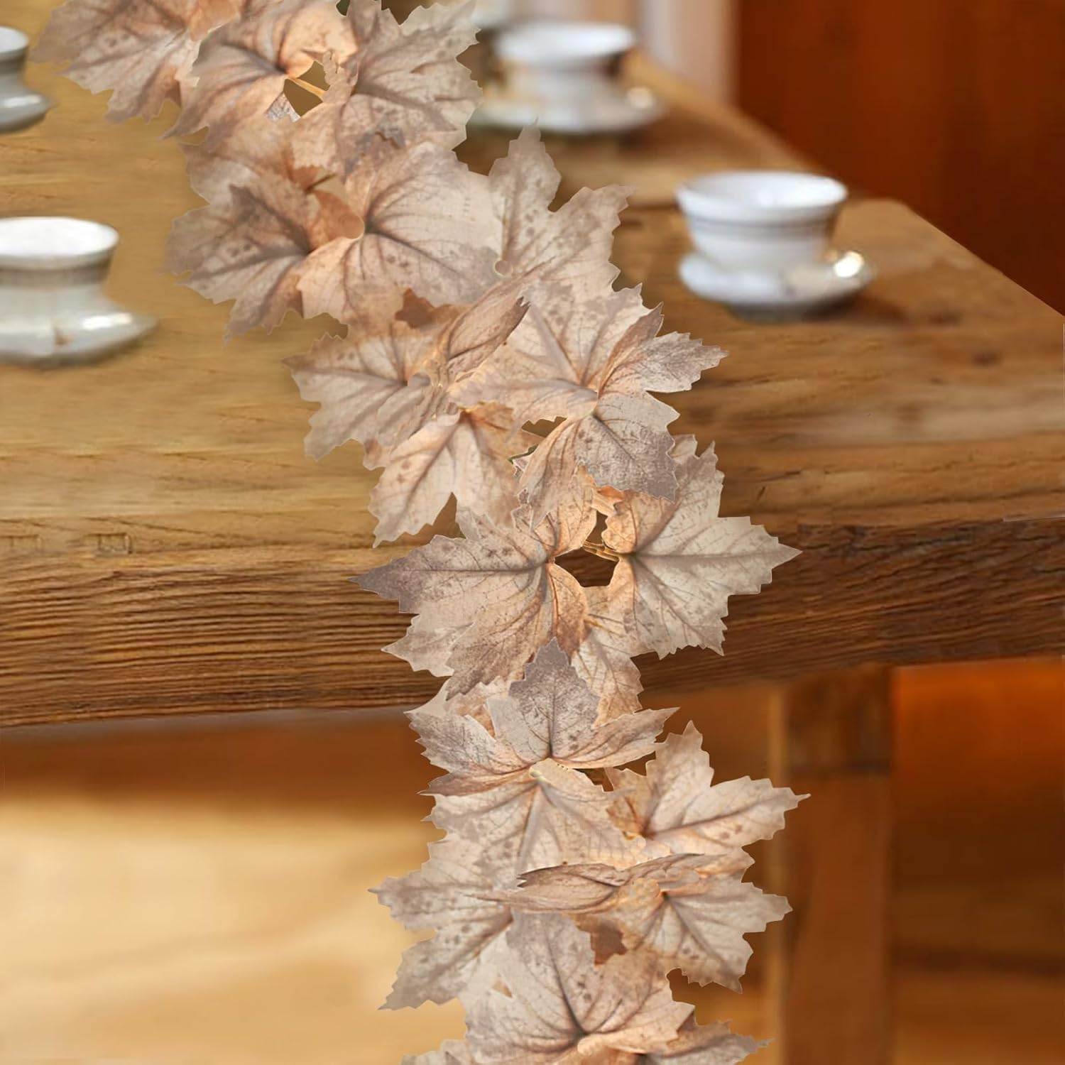 Macrak 6 Ft Artificial Autumn Maple Leaf Plant, Artificial Hanging Vine Fall Foliage Garland for Home Fall Decor Indoor Outdoor Party (Gray)
