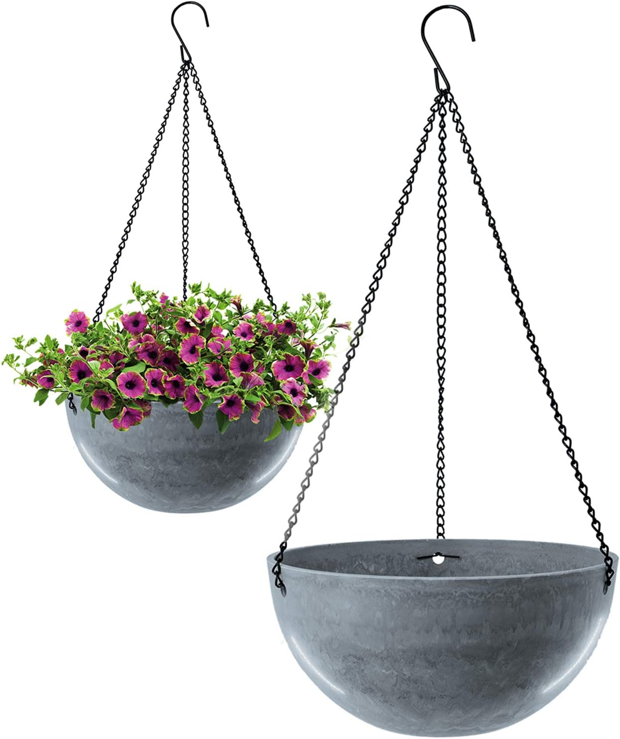 Plastic Hanging Planters, wiwoo 10 Inch Hanging Pots with Drainage Hole and Plugs, Round Hanging Baskets Plant Containers with Chain for Plants Flowers Indoor Outdoor Garden Decoration (2 Pack, Blue): Kitchen & Dining