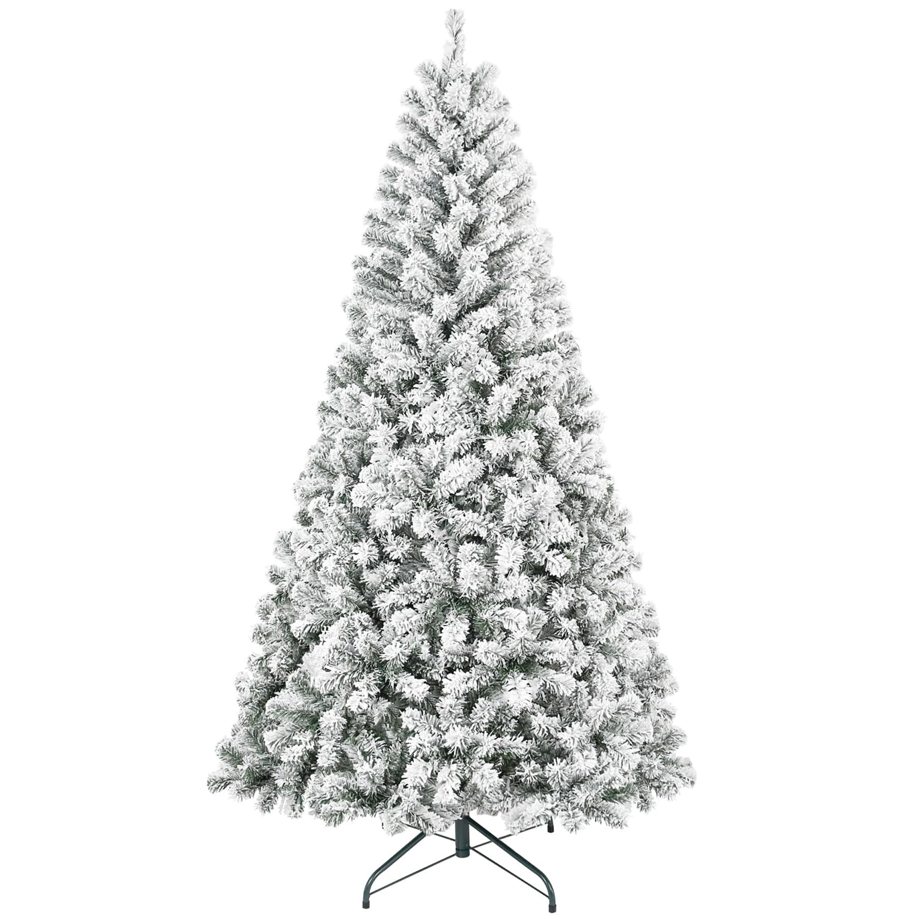 Photo 1 of Liguanow 7FT Artificial Christmas Tree, Premium PVC Xmas Full Tree, Flocked Snow Pine Tree with Solid Metal Stand, Indoor and Outdoor Christmas Tree for Home, Shops and Holiday Decoration
