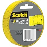 Scotch Expressions Ruler Print Masking Tape, Yellow, 0.94 in x 20 yd, 1 Roll for Crafts, DIY, Classroom Decor
