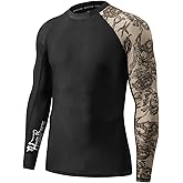 HUGE SPORTS Men's Rash Guard Long Sleeves UPF 50+ UV Sun Protection Quick Drying Splice Compression Swim Shirts