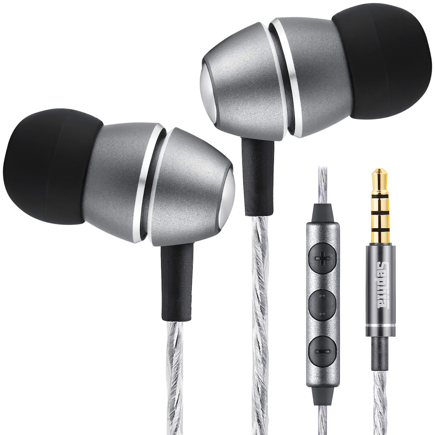 Sephia SP3030VC Wired In-Ear Headphones with Microphone & Volume Control, Noise Isolating Earbuds, Deep Bass 10mm Drivers, Tangle-Free Cable, 3.5mm Jack Earphones