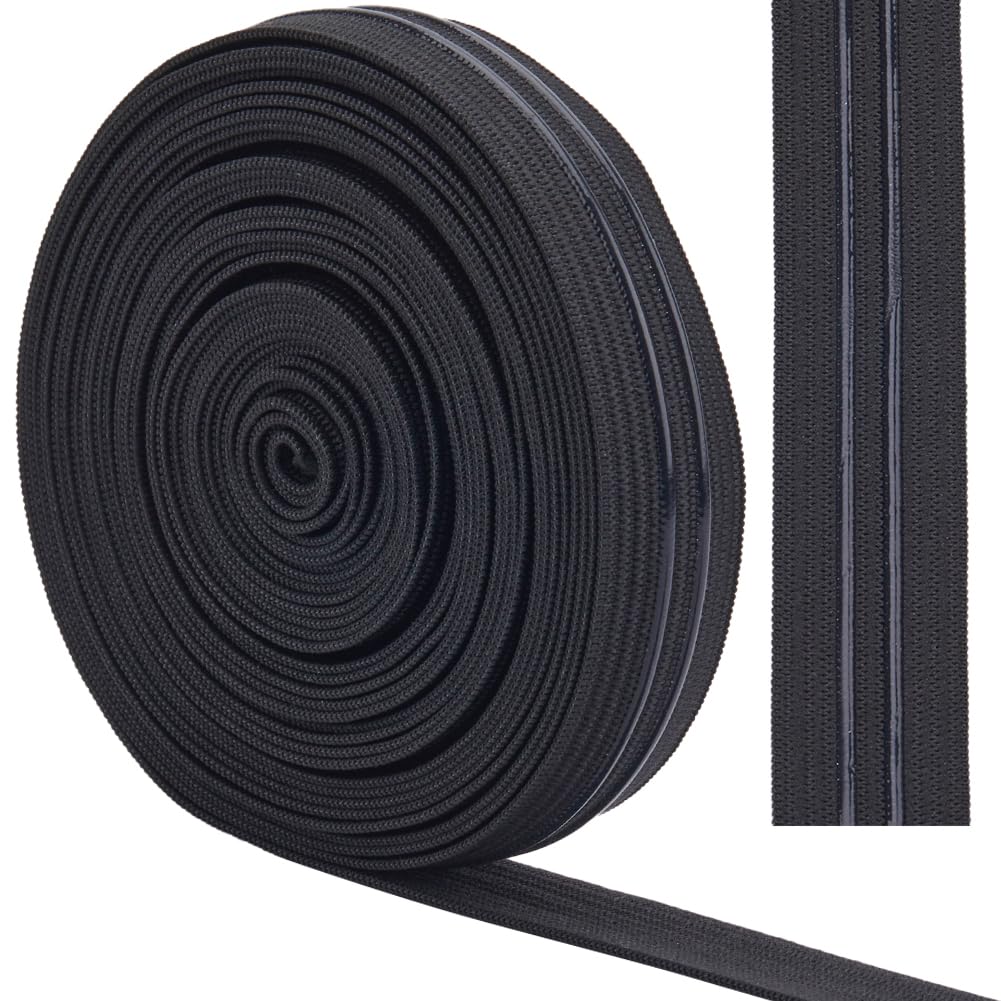 GORGECRAFT 5 Yards 20mm Wide Non-Slip Elastic Ribbon Black Straight Line Silicone Elastic Gripper Band Tape Stretch Rubbers Elastic Straps Belt Waistband for DIY Garment Sewing Crafts Sports Shorts