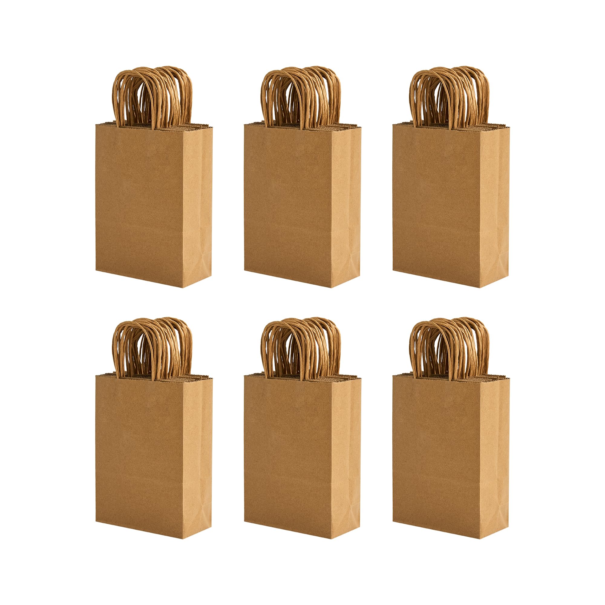 Photo 1 of 100 Pack 5.8x3.2x8.25 Inch Brown Kraft Paper Gift Bags with Handles - Bulk Small Plain Natural Bags for Birthday Party Favors, Grocery, Retail Shopping, Wedding, Craft, Goody, Takeouts, and Business