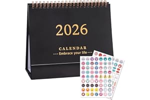 2026 Desk Calendar, Standing Flip Desktop Calendar with Planner Stickers, 7.48x6.3 Inch from January 2026 to December 2026, I