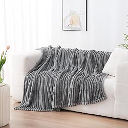 Linecooo Grey Fleece Throw Blanket 60”×80” for
