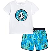 Volcom Baby Boys Swim Set - 2 Piece Short Sleeve Swim Shirt Graphic Tees & Board Shorts - Infant Toddler Little Boys Swimsuit