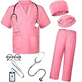 BOMLY Doctor Costume for Kids 7Pcs Toddler Nurse Scrubs Set With Halloween Dress Up Costumes for Boys and Girls Ages 3-11