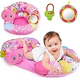 2 in 1 Baby Tummy Time Mat & Support Seated Pillow Infant Newborn Toys 0 1 2 3 4 5 6 Months Pink Caterpillar Sensory Developmental Playmat 0-6 3-6 12 Month Mirror Babies Girls Shower Valentines Gifts