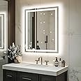 miskerm 32"x 24" LED Bathroom Mirror with Lights, Dimmable, Double Lights, Backlit + Front Lit, 3 Colors Led Mirror for Bathroom, Lighted Bathroom Vanity Mirror, Tempered Glass(Horizontal/Vertical)