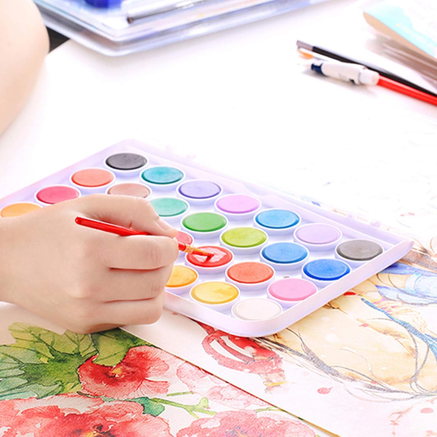 Watercolor Paint Set, 48 Vivid Colors in Pocket Box with