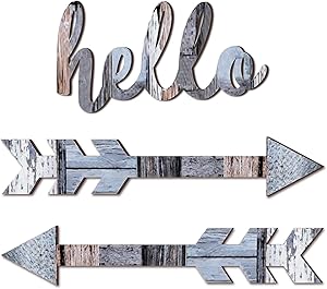 Wood Arrows Wall Decor Hello Wooden Sign Rustic Wood Arrow Sign Decoration for Home Farmhouse Living Room Kitchen Dining Bedroom Bathroom (Vivid Blue)