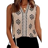 BLENCOT Women's Summer Tank Tops Chiffon V Neck Sleeveless Floral Printed Shirts Blouse