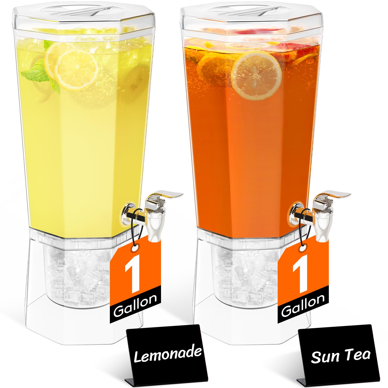 Photo 1 of **ONE PC**Lifewit 1 Gallon Drink Dispenser for Parties 2 Pcs, 4L Plastic Beverage Container with Stand for Juice/Tea/Soda & Lemonade, BPA Free Clear Water Pitcher with Spigot for Mimosa Bar, Party Hosting