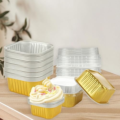 LDHHYH 100 Pack oz Mini Square Baking Cups with Lids, Aluminum