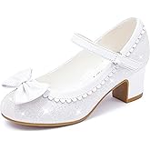 LAURMOSA Princess Shoes High Heel Toddler Girls Dress Shoes Cute Bowknot Sparkle Mary Jane Flower Girls Wedding Birthday Party Prom for Little Big Kids