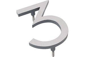 Montague Metal Products MHN-04-F-GY2-3 Solid Brushed Aluminum Modern Floating Address House Numbers, 4", Satin Nickel Powder Coated Gray Two-Tone