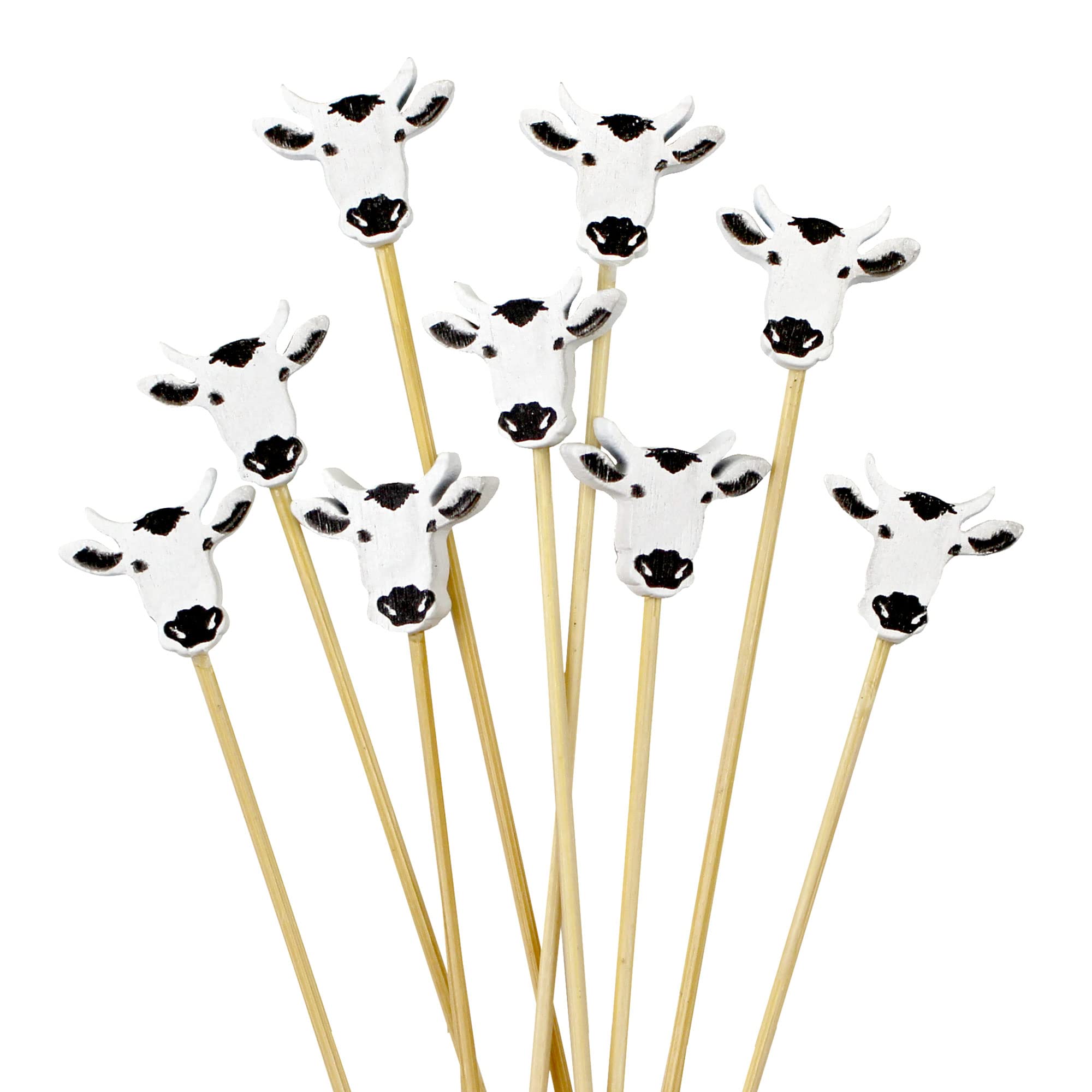 BambooMN 3.9" Cow Fancy Cocktail Appetisers Bamboo Toothpick Picks Stirrer Sticks for Fruit Party, Charcuterie Accessories and Drinks, 300 Pieces