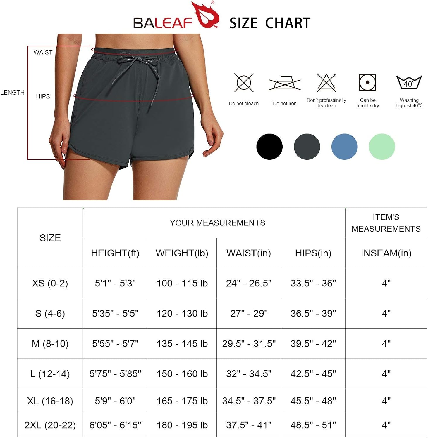 BALEAF Women's Shorts 4" Hiking Shorts Quick Dry with Zip Pockets UPF 50+ Stretch Outdoor Running Active Workout Gym: Clothing