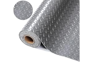 AUTORIFIC 7.5 x 20 FT Garage Floor Mat - 2.4mm Diamond Plate PVC Roll for Under Car Parking, RV Trailer Flooring. Water/Stain Resistant, Perfect for Garage, Shed, and More.Grey.